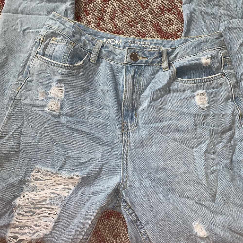 High waisted distressed mom jeans